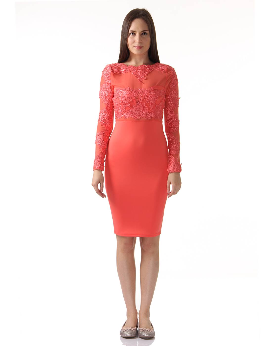 Ax Paris Women Party Orange Bodycon Dress